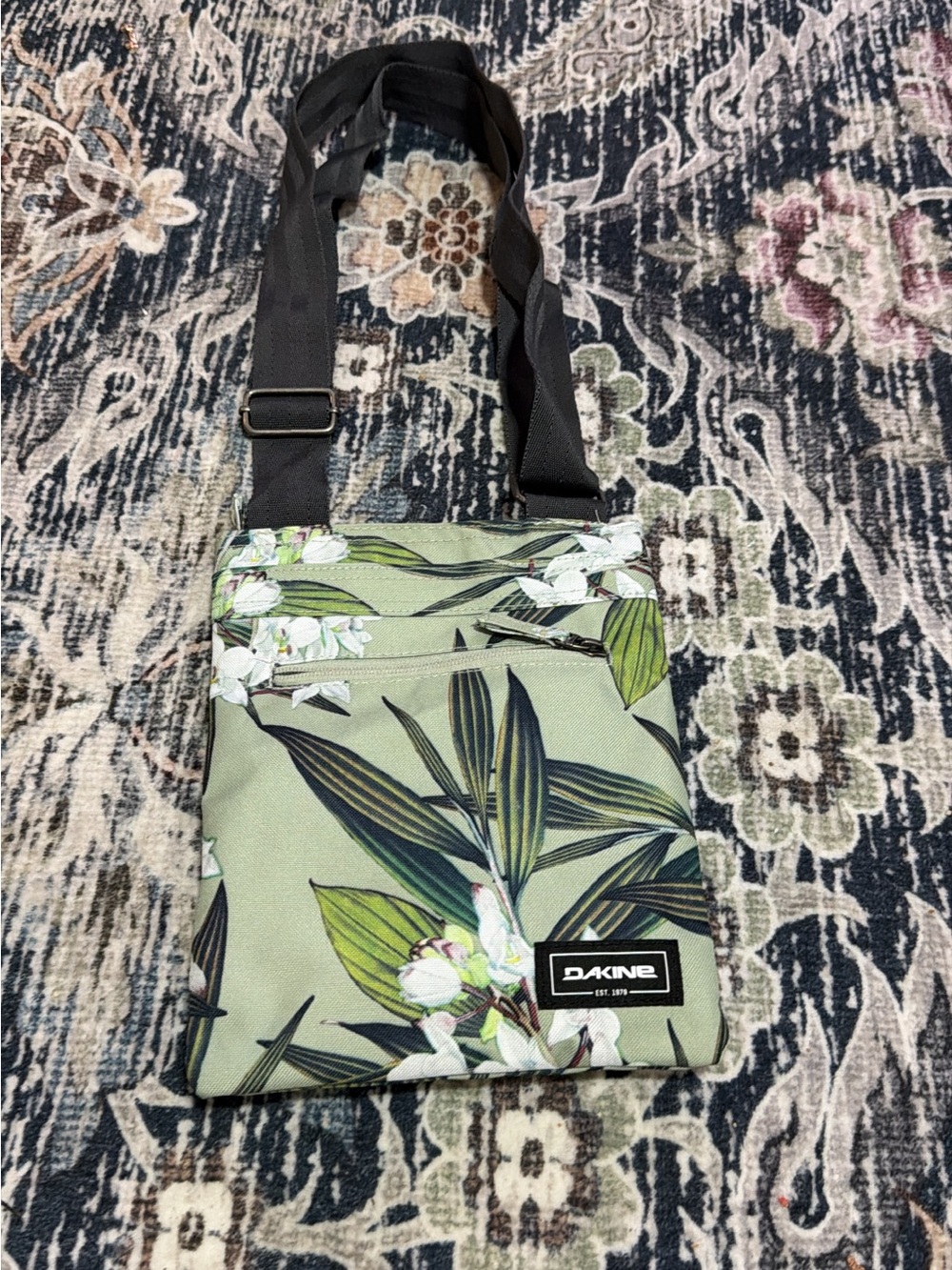 Dakine Sage Green Floral Crossbody Bag with Black Strap